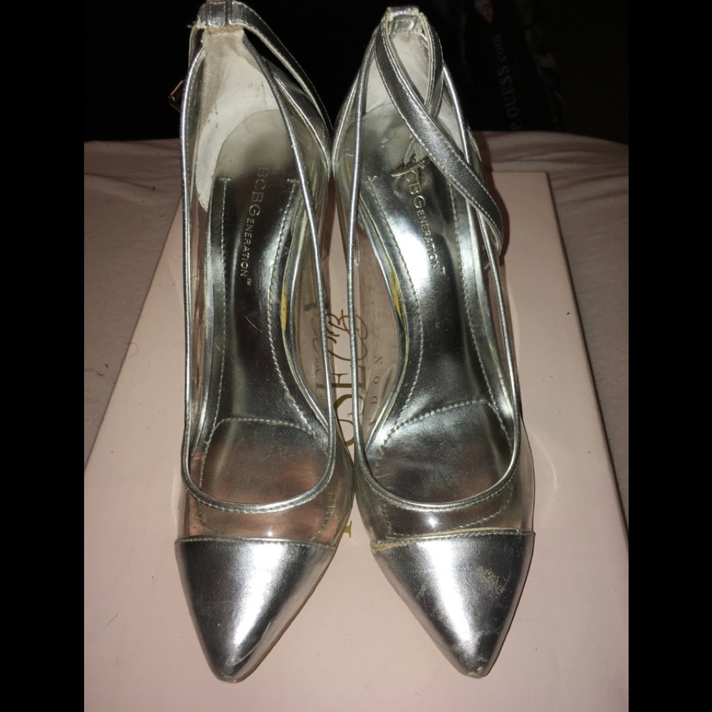 BCBG Silver See-thru Heels